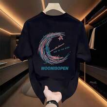Camiseta de manga corta casual, holgada, unisex, de algodón puro, elegante y versátil, de la marca de moda para parejas de verano. 382X - 200 g de algodón puro - negro - Ver 6