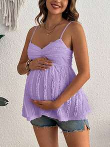 Women's Fashion Pleated Design Solid Color Lace Maternity Camisole - Purple - View 1