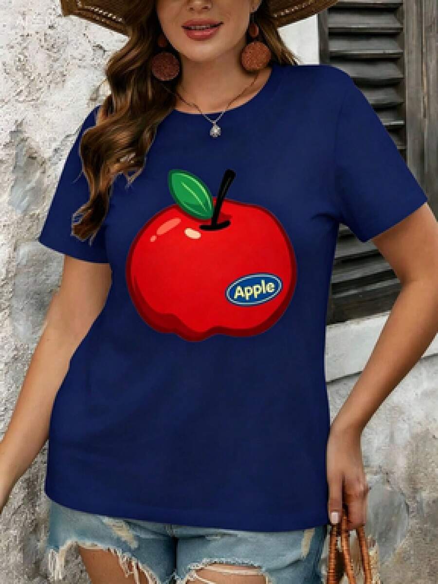 Una camiseta de manga corta para mujer con estilo retro americano, de diseño holgado y estampado (los pantalones son solo sugerencias de estilo). Este artículo sencillo y elegante presenta patrones de texto con temática tropical, siendo un elemento imprescindible para crear un estilo relajado de vacaciones. Es muy adecuado para ocasiones como el Día del Trabajo y el Día de la Independencia de México. La gruesa camiseta multicolor está hecha de 100% algodón con estampados modernos, y es adecuada tanto para hombres como para mujeres. Es un estilo completamente nuevo para primavera/verano/otoño, transpirable y cómodo, sencillo y versátil. - Azul Marino - Ver 1
