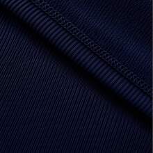 Fleece-Lined Long-Sleeved Ribbed V-Neck Blouse - Elegant, Chic, Warm, Comfortable - Autumn And Winter Fashion - Valentine's Day - 藏蓝色 - 查看 3