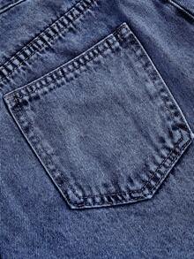 MOD Pantalones cortos de mezclilla sencillos y lisos para mujer, shorts vaqueros de verano - Azul lavado oscuro - Ver 4