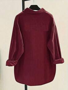 Camisa de manga larga casual de mujer de pana con bordado de letras, primavera - Burdeos - Ver 2