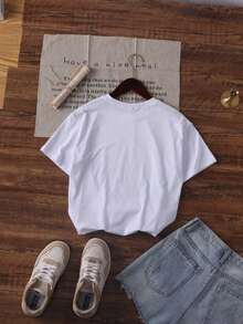 New Women's Short-Sleeved T-Shirt For Fall/Winter, With A Round Neck, Perfect As A Wardrobe Staple. Featuring A Relaxed Fit And A Modern Print, This High-Quality Cotton T-Shirt Offers Comfort And A Pleasant Feel For Everyday Wear. (Keywords: Women's Blouses, Women's T-Shirts, Casual Blouses For Women) - 白色的 - 查看 2