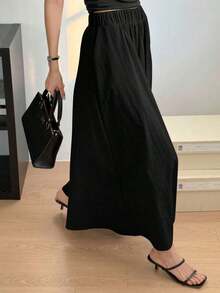 Pantalones anchos y cortos de unicolor elegantes y holgados para mujer, adecuados para el verano y el otoño - Albaricoque - Ver 9