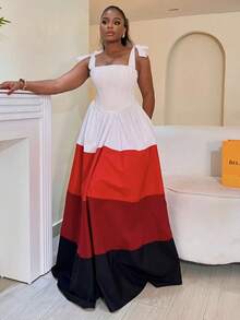 Vestido largo cintura alta bicolor tirantes lazo primavera 2026 - Multicolor - Ver 2