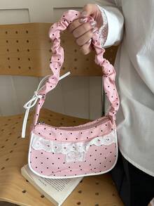 1 pieza Bolso de hombro casual de nailon rosa con estampado floral y cierre de cremallera, versátil para uso diario de mujeres - Rosa 2 - Ver 4