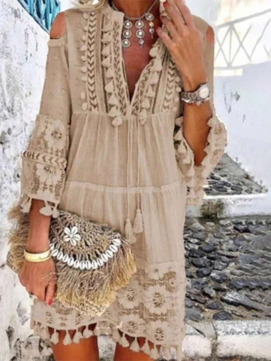 Elegant Sweet Style Dress For Women Spring Summer - Khaki - View 1