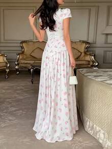 Vestido largo primavera 2026, holgado con estampado floral, estilo elegante y moderno - Blanco - Ver 4