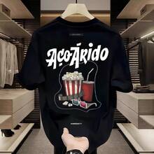 Camiseta de manga corta de algodón pesado para hombre, novedad de verano 2026, corte holgado, moderna, elegante, ropa masculina de alta gama. IO4X - 250 g de algodón puro - palomitas de maíz negras cola - Ver 1