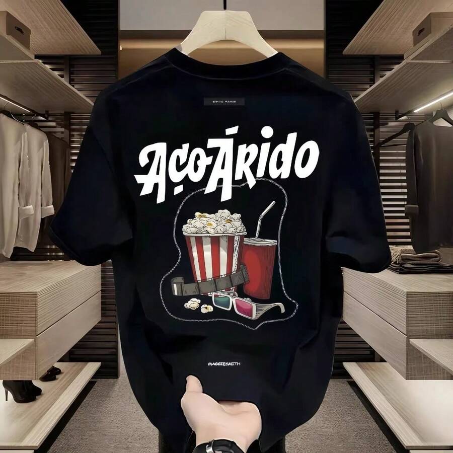 Camiseta de manga corta de algodón pesado para hombre, novedad de verano 2026, corte holgado, moderna, elegante, ropa masculina de alta gama. IO4X - 250 g de algodón puro - palomitas de maíz negras cola - Ver 1