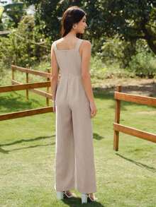 Mono informal con cuello cuadrado sin mangas, decorado con botones, con bolsillos, para vacaciones - Mono de vacaciones de estilo vintage elegante para mujer - Conjunto de verano para mujer - Mono para el Día de la Madre - Mono para vacaciones - Mono para mujer - Mono para concierto country - Mono para cumpleaños de mujer - Pantalones para mujer - Conjunto de festival para mujer - Conjunto de brunch para mujer - Albaricoque - Ver 6