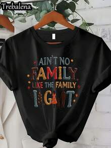 Talla Grande - Camiseta de Cuello Redondo Talla Grande con Letras Coloridas "No Hay Familia Como la Que Tengo" - Camiseta de Manga Corta Talla Grande - Top Casual de Moda para Verano y Primavera - Ropa de Mujer para el Día de la Madre/Día de los Caídos/Juneteenth 0XL-4XL - Negro4 - Ver 6