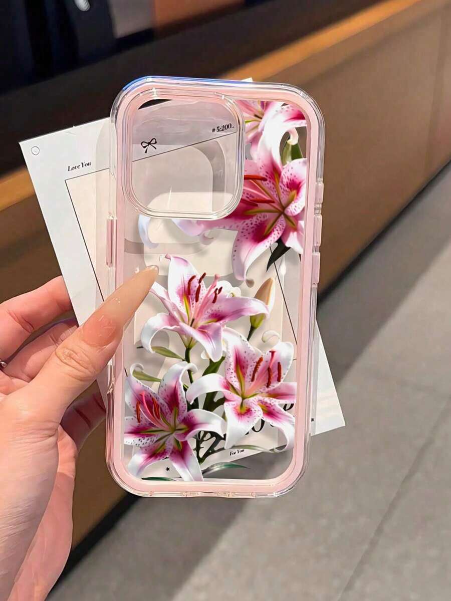 1个花卉百合图案双色防震手机壳,TPU材质,适合作为节日礼物,兼容苹果11/12/13/14/15/16 Pro/Pro Max/14/15/16 Plus/17,男女通用 - 彩色 - 查看 1