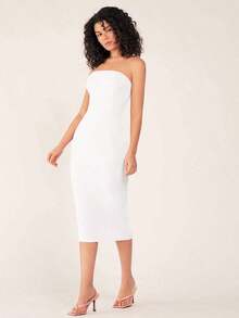 Vestido casual de cena ajustado sin tirantes y de silueta ceñida para mujer - Blanco - Ver 4