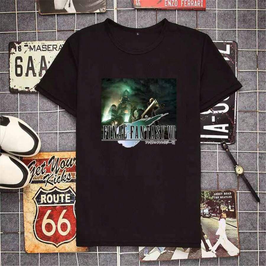 Camiseta informal de manga corta y cuello redondo para mujer con estampado VII, corte holgado, largo regular, tejido de punto, ligeramente elástica. - Negro - Ver 1