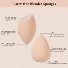 Makeup Sponge Set Blender Sponges Latex-Free Beauty Makeup Sponges 7 Pcs With 1 Travel Container Case For Blending Foundation Liquid Cream And Powder Beige - Beige - View 3