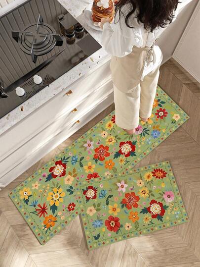 1/2pcs Kitchen Mat, Floral Pattern, Made Of Diatomite, Water And Oil Absorption, Anti-Slip, Anti-Fouling, Quick Drying, Very Suitable For Bathroom, Corridor, Entrance, Indoor, Room Decoration, Kitchen, Restaurant, Small Office/Home Office, Laundry Room, Home And Room Decoration.