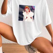 Camiseta de princesa con dedo medio, estilo americano, versátil, de manga corta, novedad de verano 2026, top casual europeo y americano que rejuvenece. - Negro - Ver 4