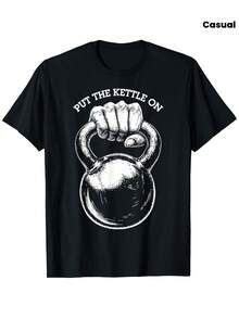Camiseta divertida de motivación fitness "Boil the Kettle" - Camiseta unisex de manga corta 100% holgada, con diseño de martillo de hervidor, casual y cómoda, adecuada para entrenamientos o uso informal, disponible en tallas S-XXXL, camiseta de cuello redondo para todas las estaciones, camiseta de tela suave, camiseta de fitness. - Negro - Ver 1