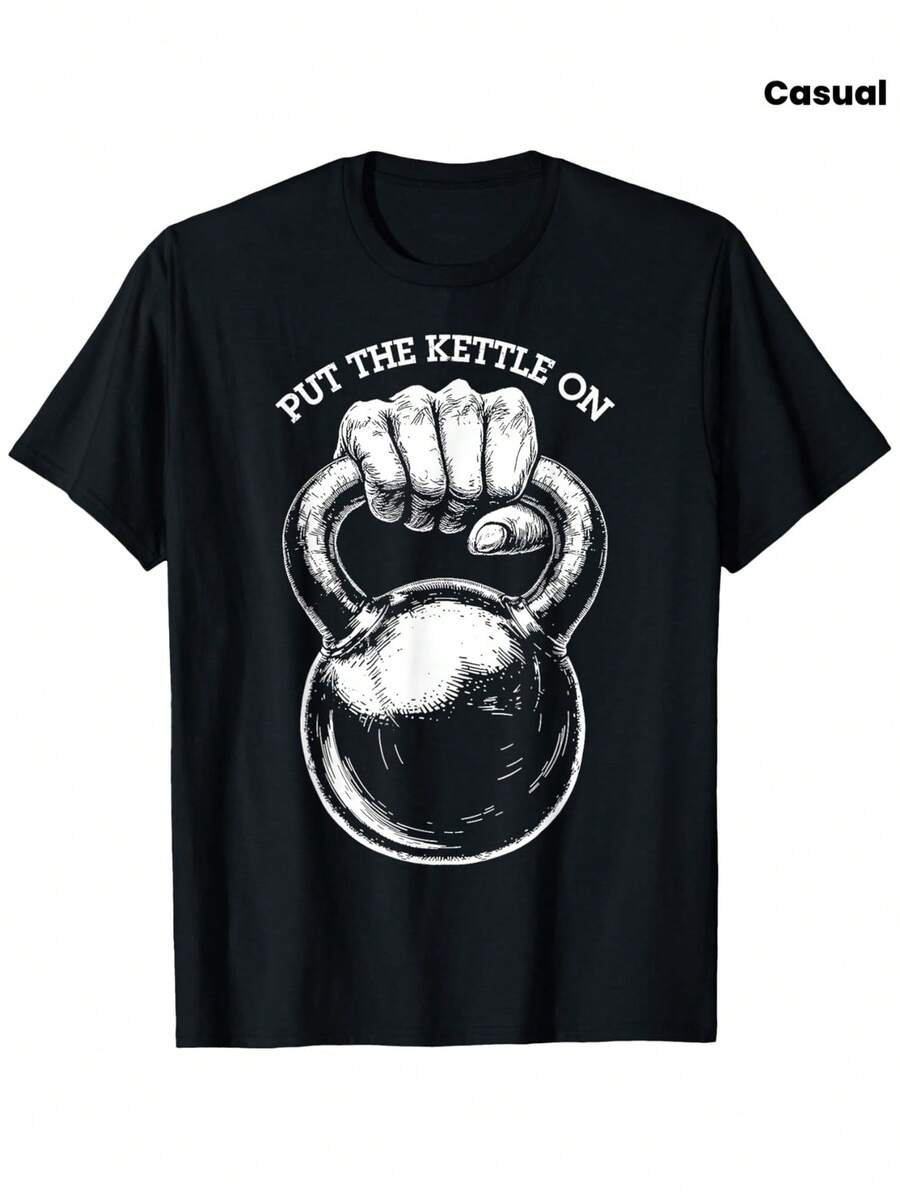 Camiseta divertida de motivación fitness "Boil the Kettle" - Camiseta unisex de manga corta 100% holgada, con diseño de martillo de hervidor, casual y cómoda, adecuada para entrenamientos o uso informal, disponible en tallas S-XXXL, camiseta de cuello redondo para todas las estaciones, camiseta de tela suave, camiseta de fitness. - Negro - Ver 1
