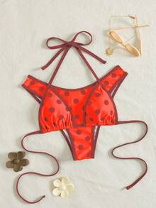 Set de 2 bikinis sexy y de moda en negro y blanco para mujer, ropa de playa de verano para vacaciones - rojo anaranjado - Ver 7