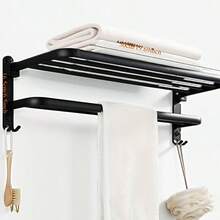 Bathroom Towel Rack, Wall-Mounted Bathroom Shelf, Dual Bars, Foldable, Waterproof And Rust-Proof, Suitable For Storing Towels, Clothes And Jackets, Applicable For Bathroom, Balcony, Hotel, Dormitory And Other Bathroom Accessories - Multicolor - View 6