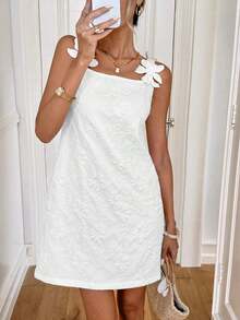 Vestido corto de verano de mujer con tirantes finos y unicolor - Blanco 2 - Ver 4