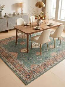 1pc Vintage European-Style Persian Floral Totem Area Rug/Carpet/Door Mat, Moroccan Inspired Faux Wool Rug, Suitable For Bathroom, Kitchen, Entryway, Hallway, Bedside, Living Room, Bedroom, Machine Washable, Home Decor - Multicolor - View 4