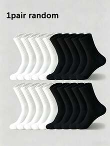 1/5/10 Pairs Unisex Black & White Solid Color Casual Mid-Calf Socks, Soft, Fashionable, Breathable Sports Socks Suitable For Daily Wear, Business, Sports, All Seasons - Black and White - View 9