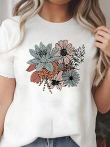 100% cotton Playera Blanca Liso de Mujer de Corte Holgado, Camiseta Estética de Flores Pastel y Botánico Gráfico, Tops de Moda Juvenil y Casual, Blusas Bonitas Elegantes para Mujer, Ropa Vintage de Verano, Camisas Lindas - Blanco - Ver 7