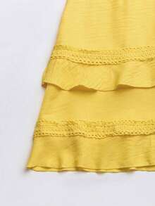 Vestido de verano de unicolor con ribete de encaje para mujer - Amarillo claro - Ver 6