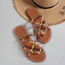 1 Pair Women's Colorful Woven Strap Flat Flip Flops, Women's Flat Sandals, Women's Flat Slide Sandals, Suitable For Home, Party, Beach, Casual, Outdoor And Other Occasions - Yellow - View 10