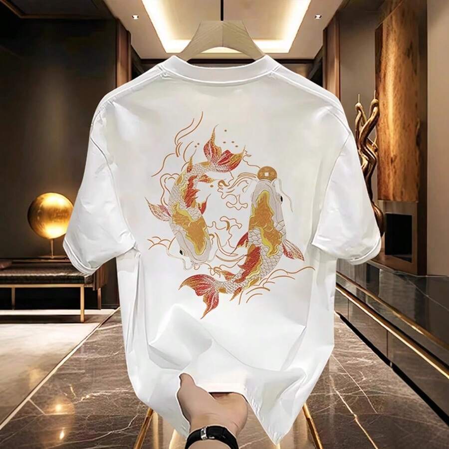 Camiseta de manga corta de algodón puro para hombre, estilo coreano, cuello redondo informal, juvenil, moderna y elegante, novedad de verano 2025. SIOW - 200 g de algodón puro - blanco - Ver 1