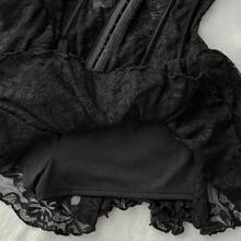 Women's Casual Retro Corset Lace Bodycon Asymmetrical Hem Mini Dress, Suitable For Y2K,Summer Dresses For Women - Negro - Ver 11