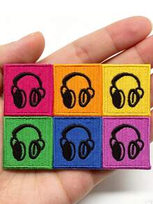 1 pieza Parche bordado de bloques de color de auriculares, amante de la música retro para planchar - Multicolor - Ver 2