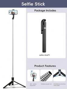 Gậy selfie kiêm chân máy 170cm có đèn chiếu sáng, điều khiển từ xa Bluetooth, giá đỡ điện thoại 3 trong 1 có thể kéo dài dành cho livestream và vlog. - Phần B - Xem 13
