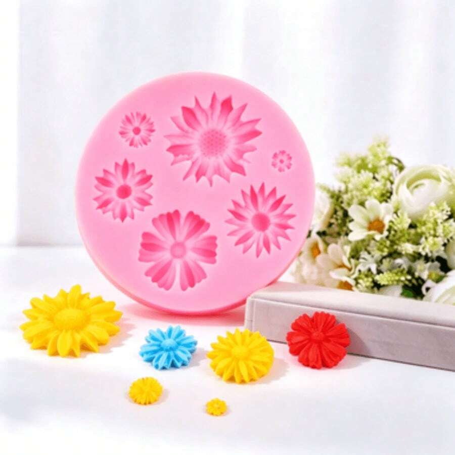 1个迷你向日葵蜡烛模具，3D花朵硅胶模具，适用于肥皂、树脂、粘土、DIY手工蜡烛制作工具 - 粉紅色 - 查看 1