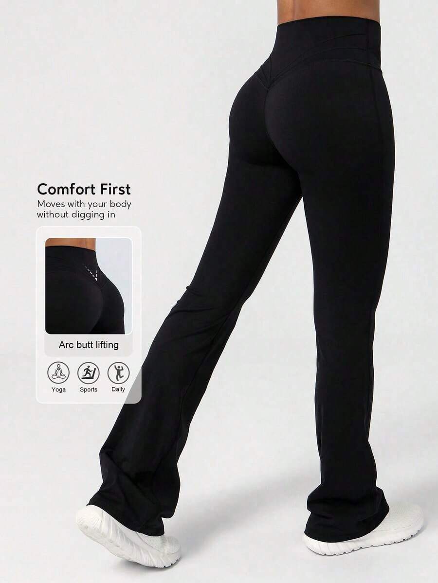 2026 Sodalemon Women's Black Slim Fit Flared Yoga Sweatpants For Spring - 黑色 - 查看 1