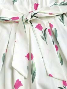 Vestido de tirantes plisado con estampado floral elegante para mujer, para verano - Multicolor - Ver 4