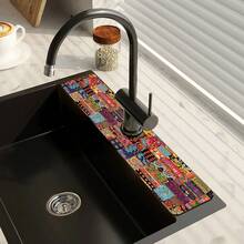 1pc Bohemian Pattern Printed Faucet Mat, Durable Polyester, Quick Dry, Easy Clean, Suitable For Kitchen And Bathroom, Easy Installation, Daily Decor, Gift, Bathroom Mat, Durable Faucet Mat, Faucet Accessory - Multicolor - View 7