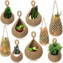 Cesta de verduras montada en la pared, cesta de frutas y artículos diversos, cesta de almacenamiento de tejido de mimbre Natural, organizador de decoración del hogar para cocina - 20x38cm - Ver 2