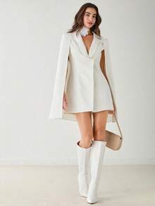 Vestido blazer elegante con cuello de chal blanco para mujer, romántico para primavera/verano, dulce y elegante para citas, bodas, fiestas, vacaciones, graduaciones, uso diario y eventos en otoño/invierno - Blanco - Ver 8