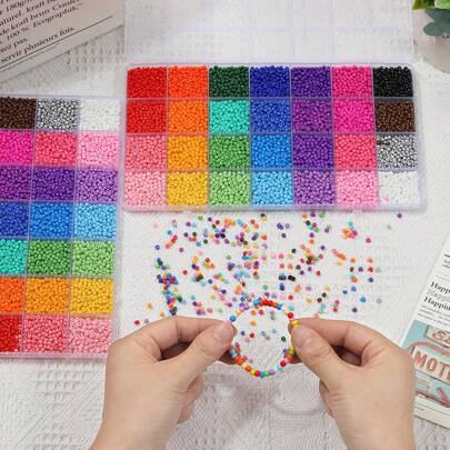 Caja de 24 ranuras, paquete de material de cuentas de 3 mm, set de 7200 piezas de cuentas de vidrio, adecuado para la fabricación de joyas, manualidades, elaboración de pulseras, kit de combinación DIY para hacer collares y accesorios hechos a mano