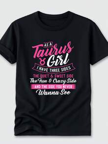 Taurus T-Shirt For Men - Funny Taurus Girl Quotes And Astrological Birthday Gift - Pink And Black Short Sleeve T-Shirt With Taurus Symbol - Casual Crew Neck T-Shirt Suitable For Taurus Men And Women (Born Between April And May) - 黑色 - 查看 1