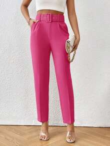 Pantalones entallados con cinturón - Rosa Fucsia - Ver 5