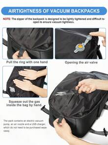 40L Large Capacity Multi-Function Compression Backpack, Built-In Vacuum Pump, Lightweight Durable Nylon Material Travel Backpack, With Multiple Compartments, Fits 17.3" Laptop, Suitable For Work, School, Hiking And Outdoor Activities - Black - View 6