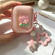 Floral Pink Shiny Shell With Star Pendant, Protective Case Compatible With Apple Charging Case, Scratch-Resistant And Anti-Drop - Multicolor - View 4