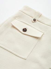 Falda pantalón de unicolor, casual y versátil, con bolsillos, de estilo retro francés para el verano - Beis - Ver 3