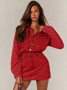Denim Vestido vaquero mini casual y lavado para mujer - Rojo - Ver 6