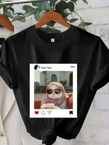 Camiseta manga corta cuello redondo 100% algodón, estampado trendy, tejido ligero y ventilado, estilo moda casual, apta para vida diaria, salidas informales y citas en primavera, verano y otoño - Blanco - Ver 6